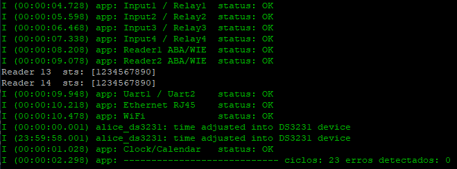 Tela do PuTTY acompanhando a execução dos testes da PCI