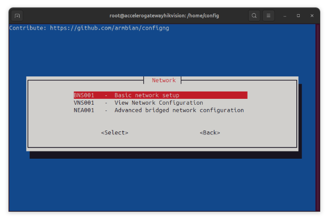 Menu Network — Basic network setup
