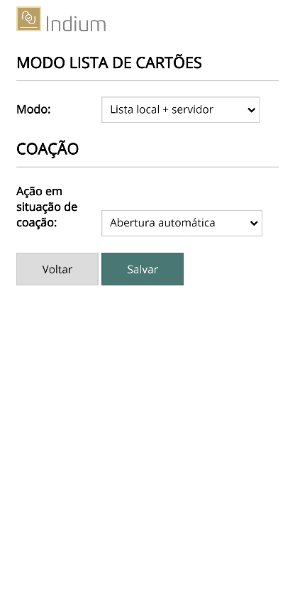 tela cartoes modo