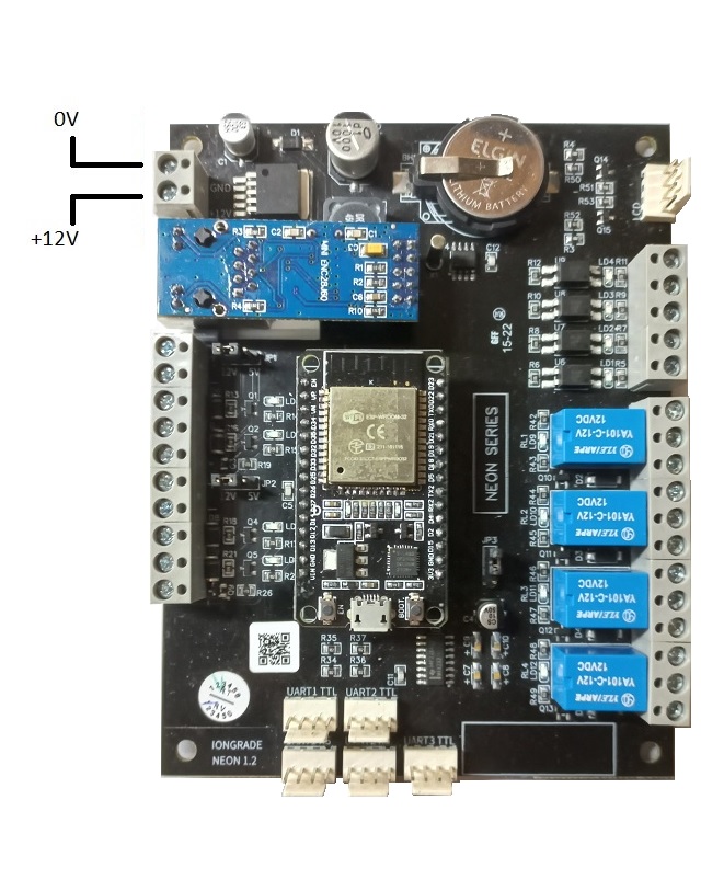 Figura dos bornes de alimentação elétrica do IRIDIUM (entrada 12 VCC)
