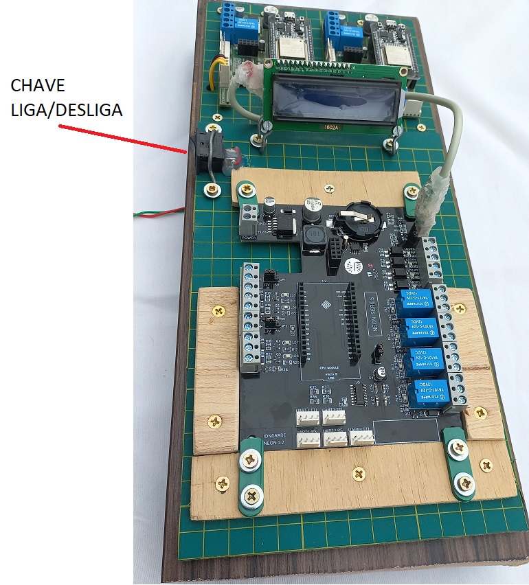 Foto da PCI Iridium instalada na JIGA com o cabo do display conectado