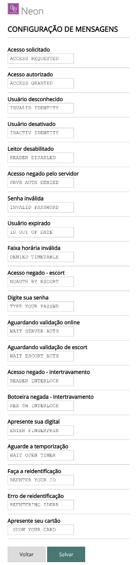 Configuração de Mensagens