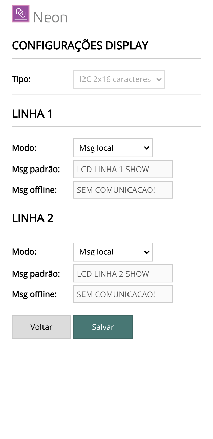 Configuração de Display