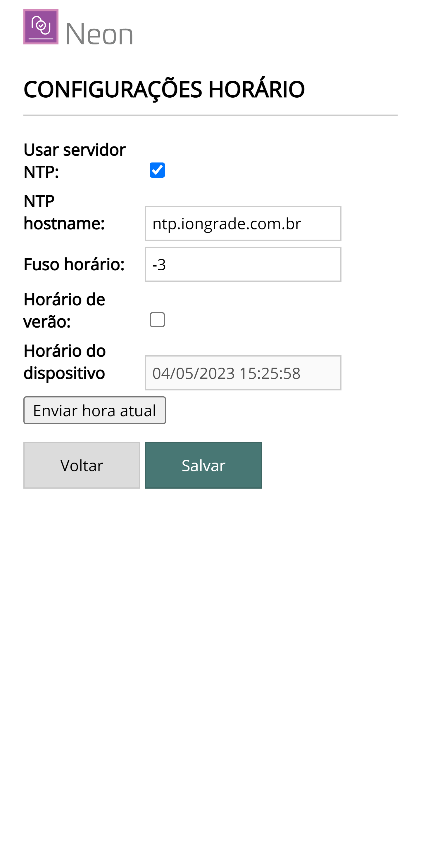 Configuração de Horário