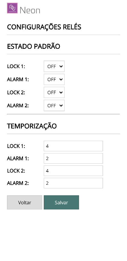 Configuração de Relés
