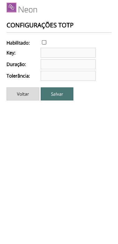 Configuração de TOTP