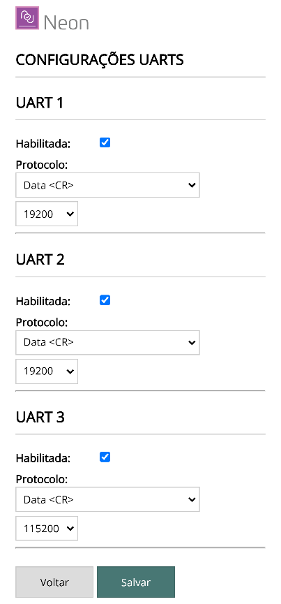 Configuração de UARTs