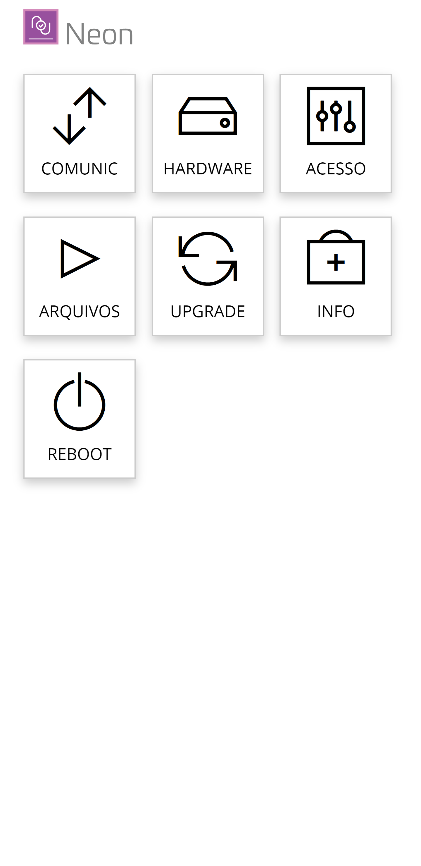 Menu principal da configuração