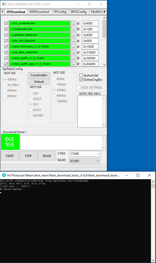 PuTTY no registro do produto aguardando a leitura da etiqueta