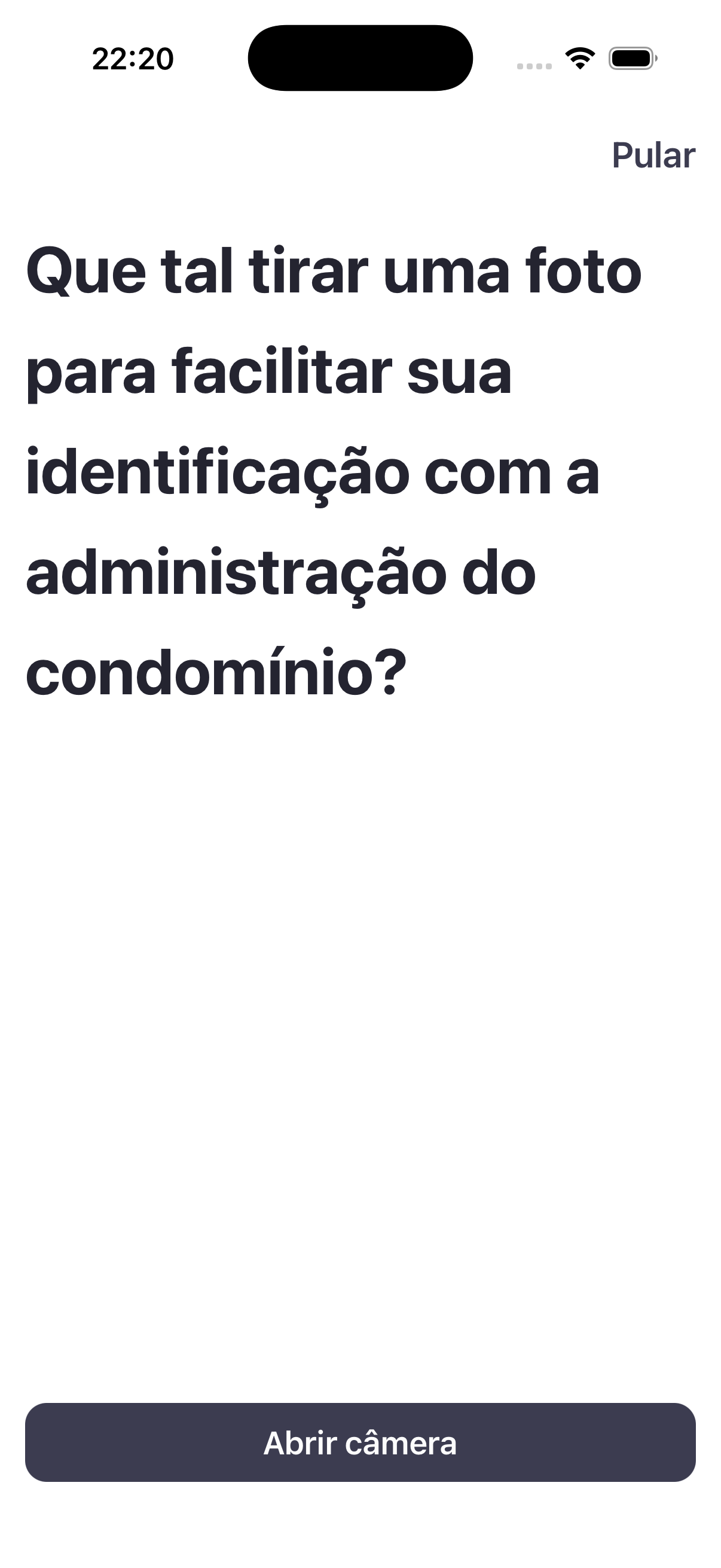 Etapa opcional de captura da foto de identificação.