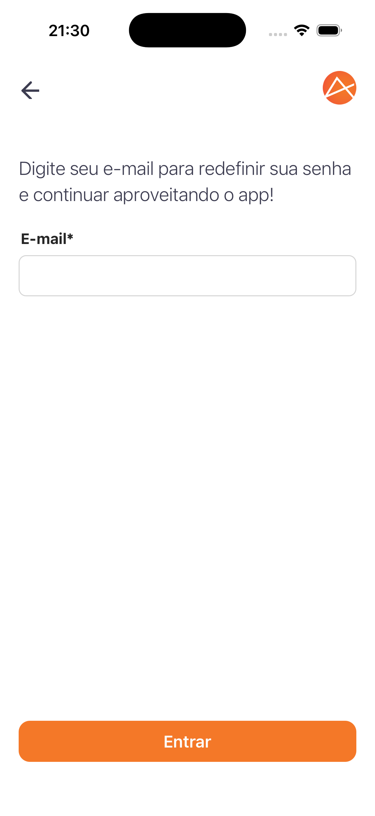 A recuperação começa informando o e-mail do cadastro.