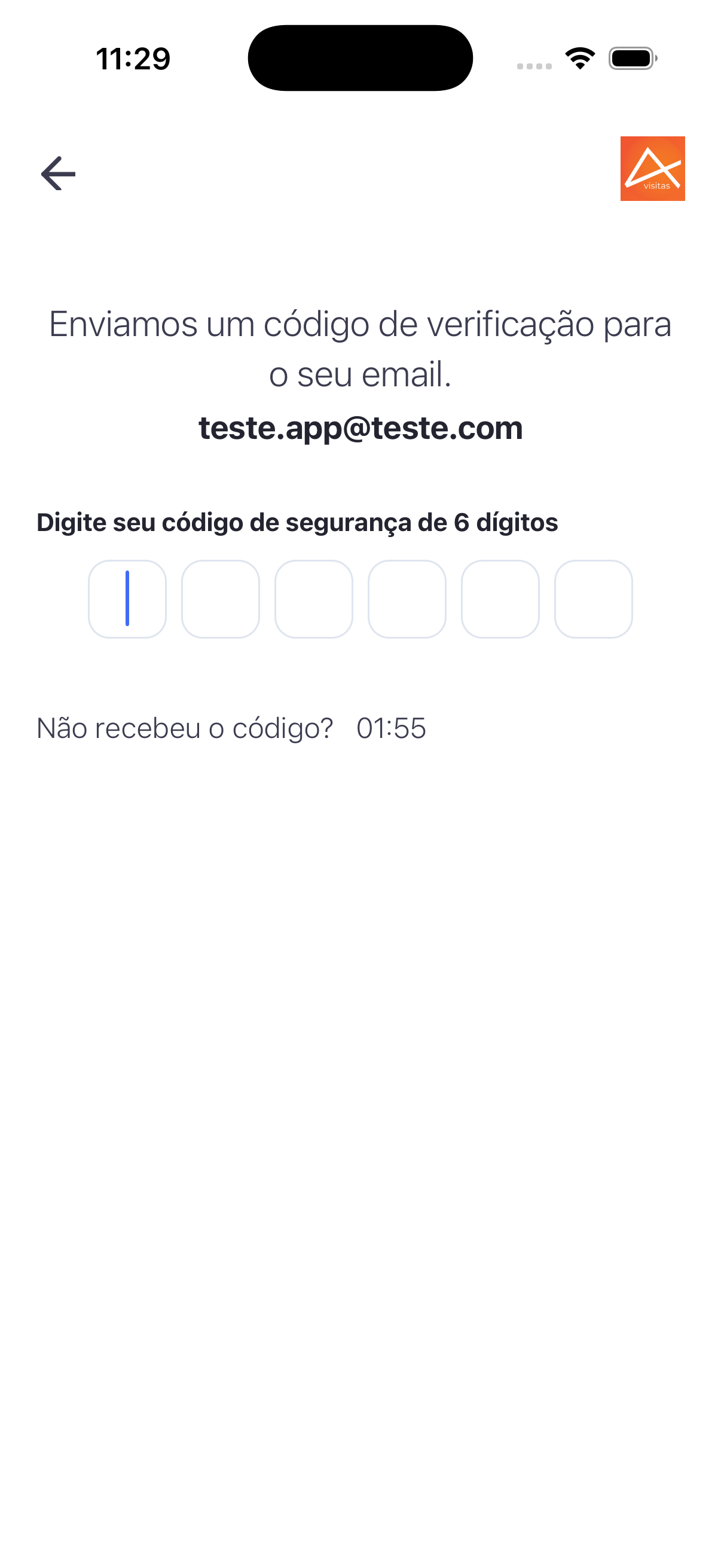 No app, o aprovador digita o código de 6 dígitos recebido por e-mail.