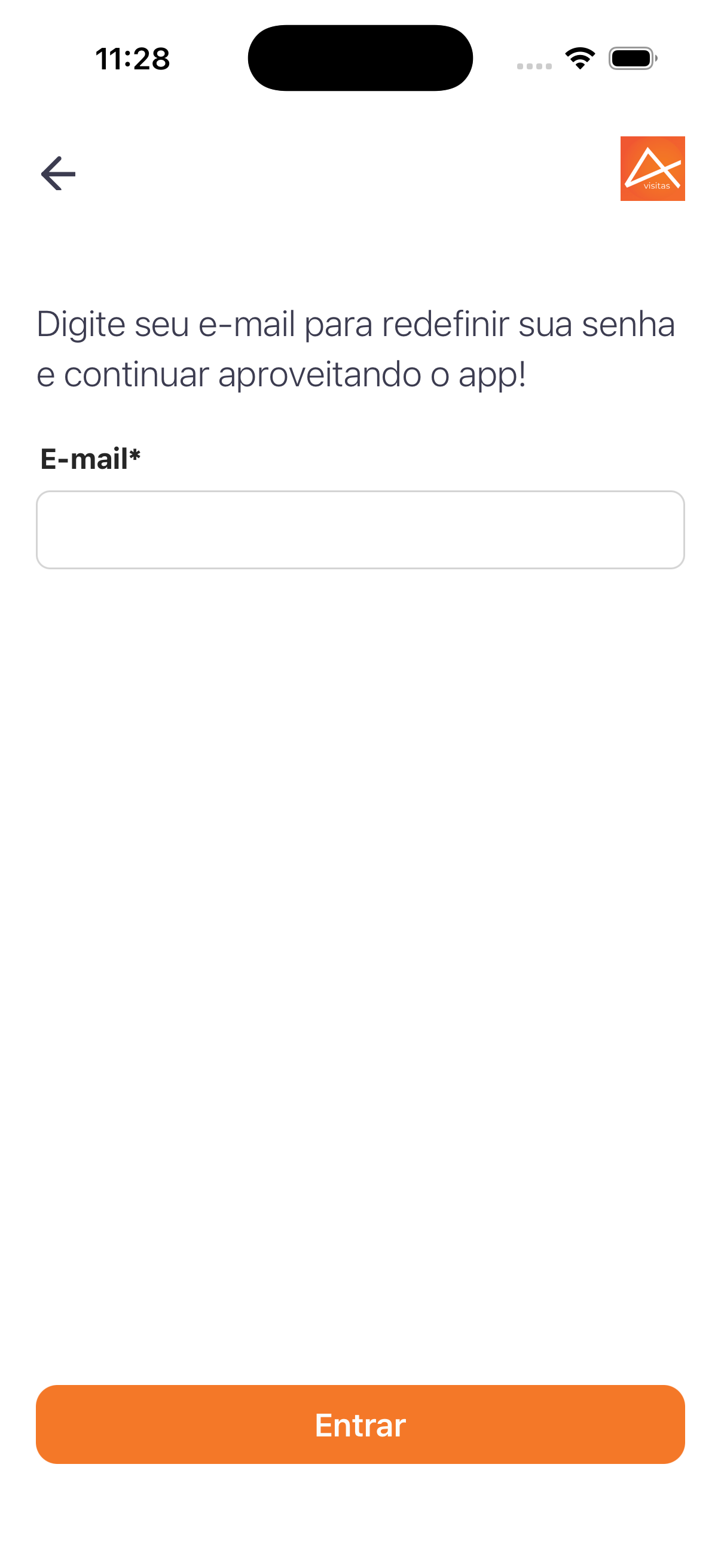 No app, o aprovador informa o e-mail para receber o código de recuperação.