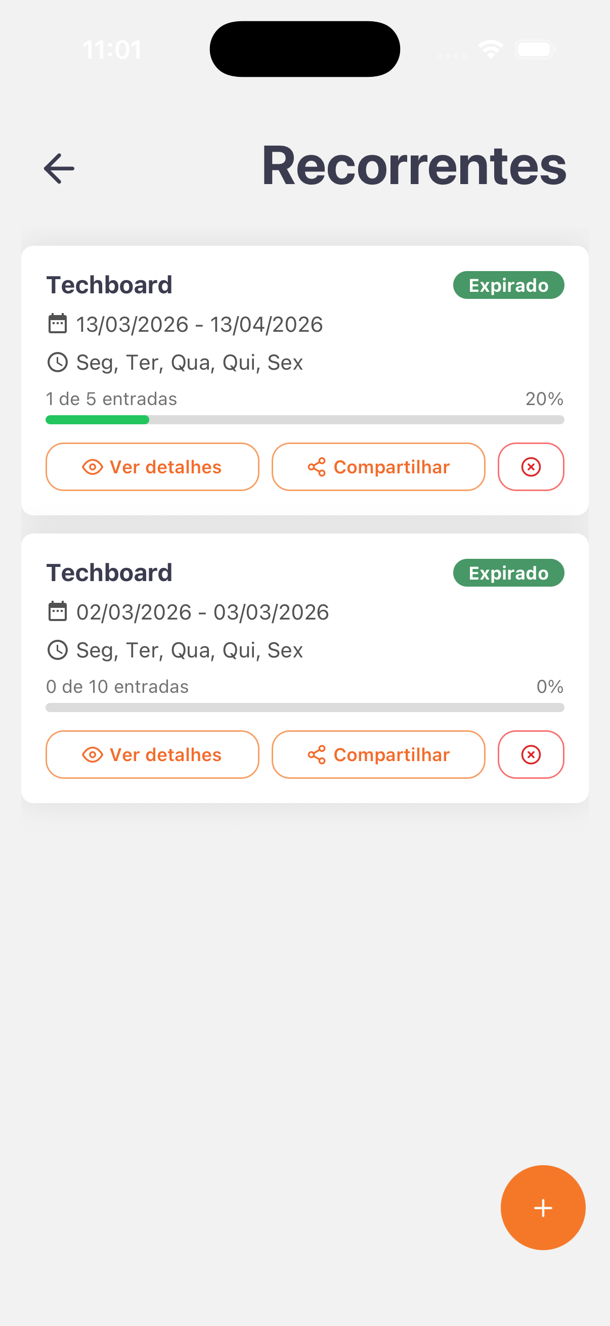 No app, a lista Recorrentes reúne os grupos de visitas que se repetem em dias fixos.