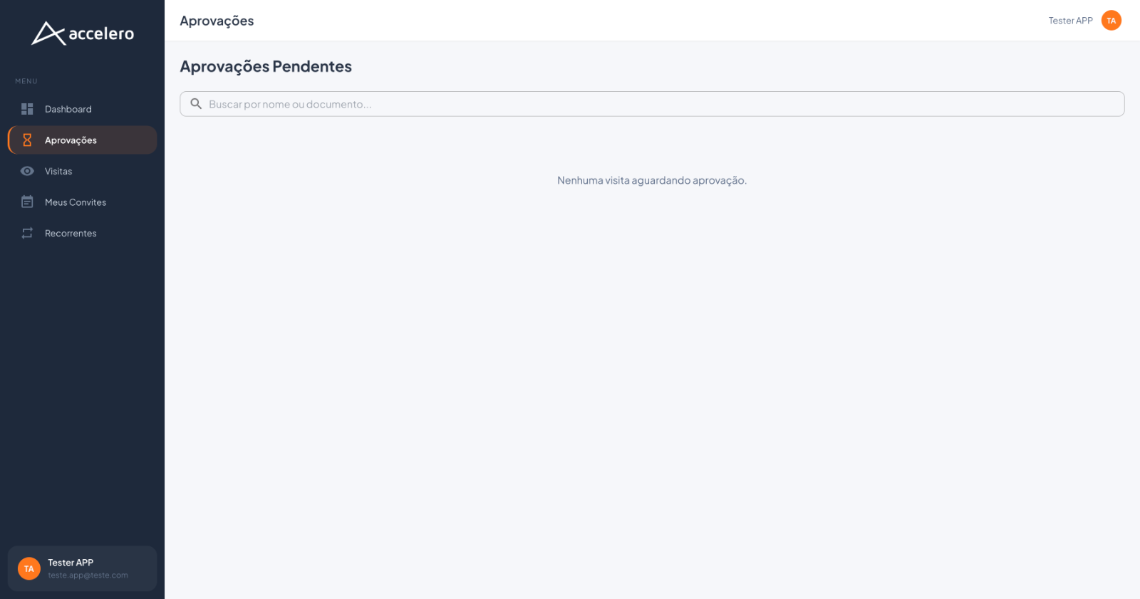 No painel web, a mesma fila aparece em Aprovações Pendentes, acessada pelo menu lateral.