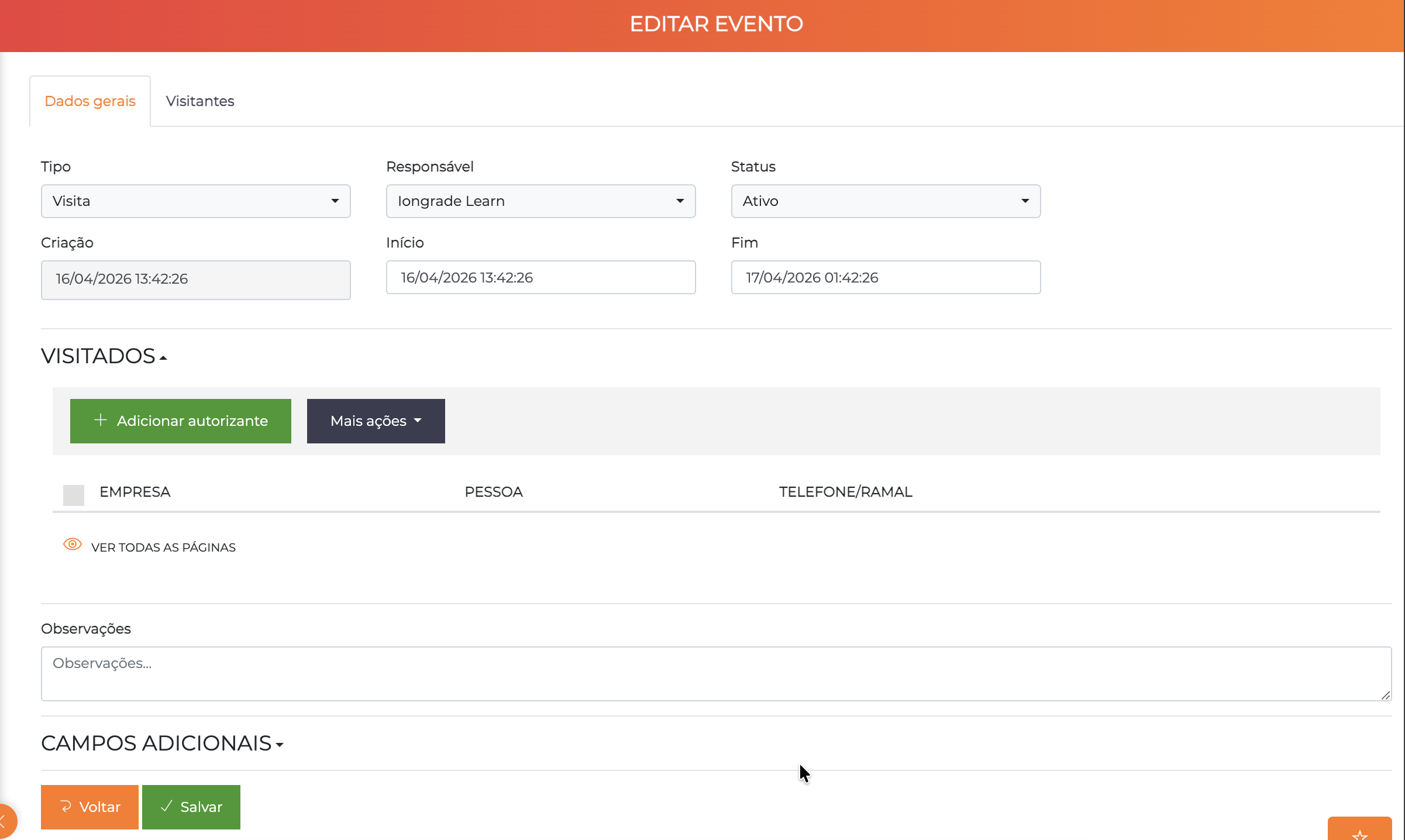 Editar evento — aba Dados gerais