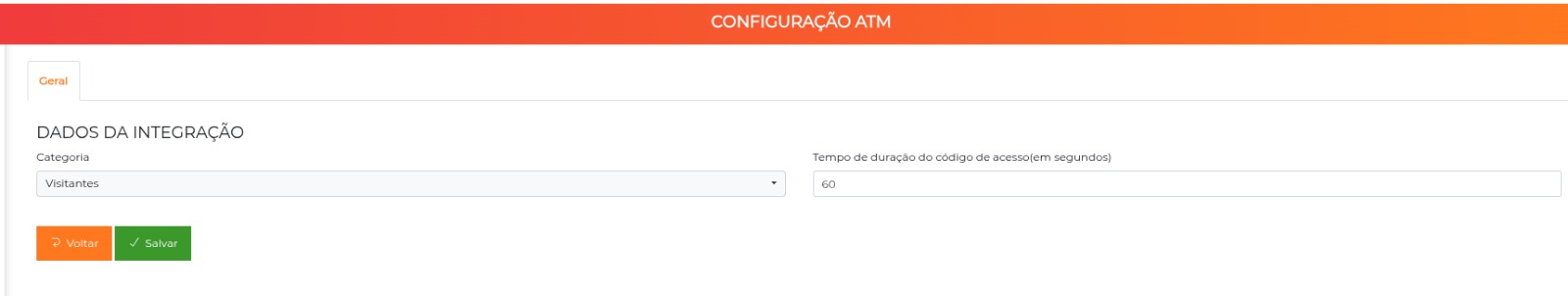 Tela de Configuração ATM, aba Geral