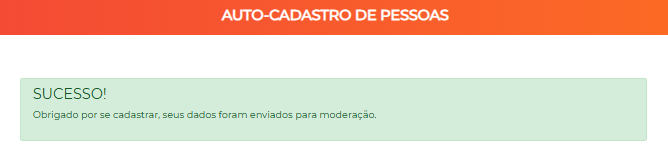 Tela de sucesso após o envio do auto-cadastro