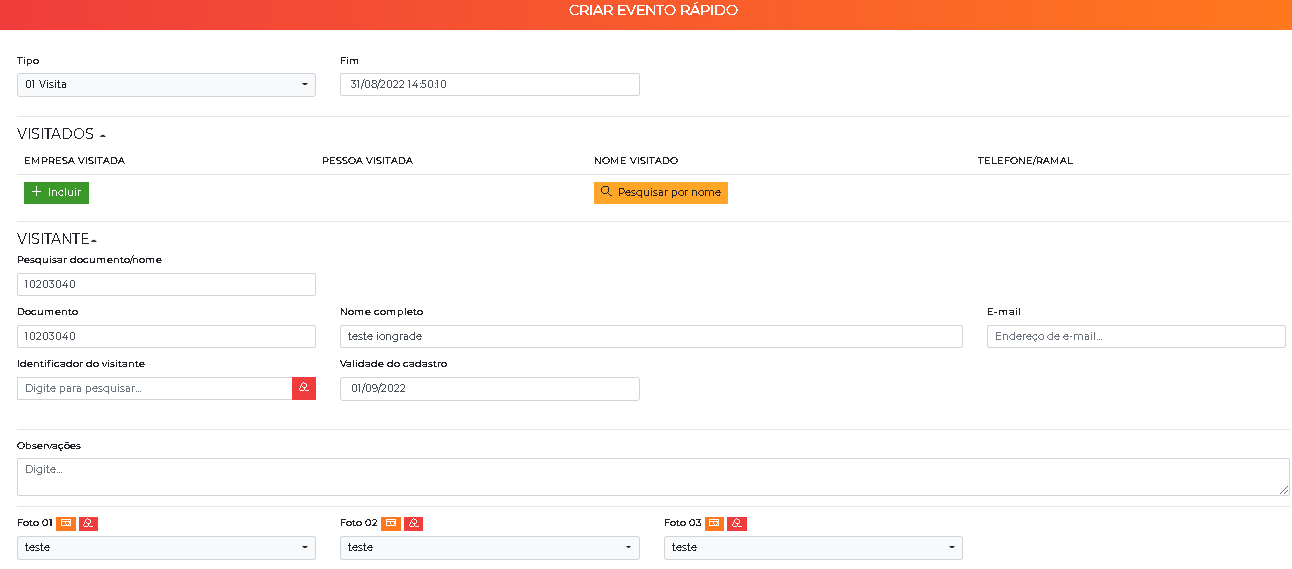 Cadastro rápido sem o campo configurável