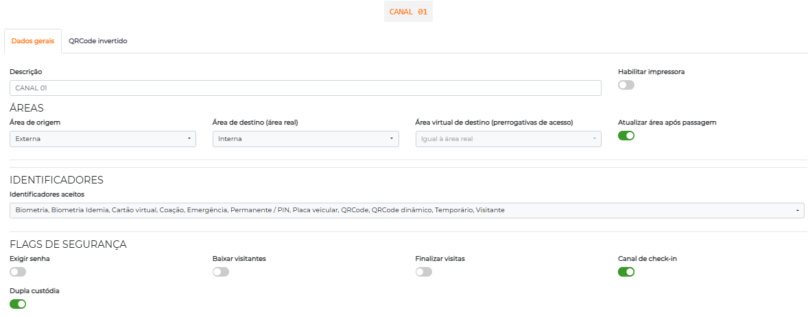Configuração de canal com a opção Canal de check-in