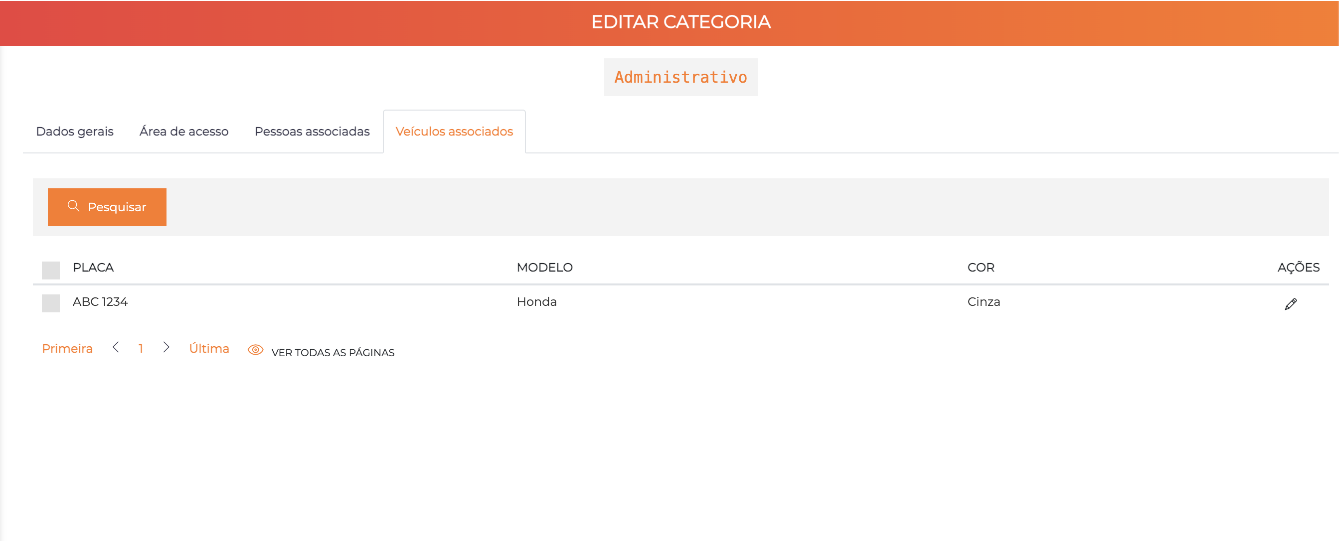 Edição de categoria - aba Veículos Associados