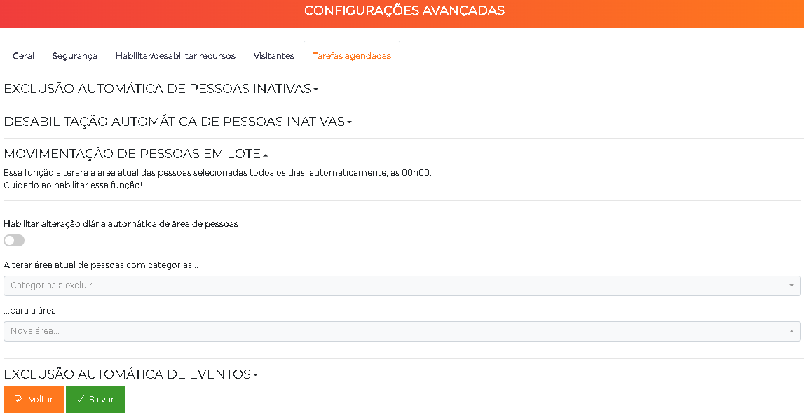 Movimentação de pessoas em lote