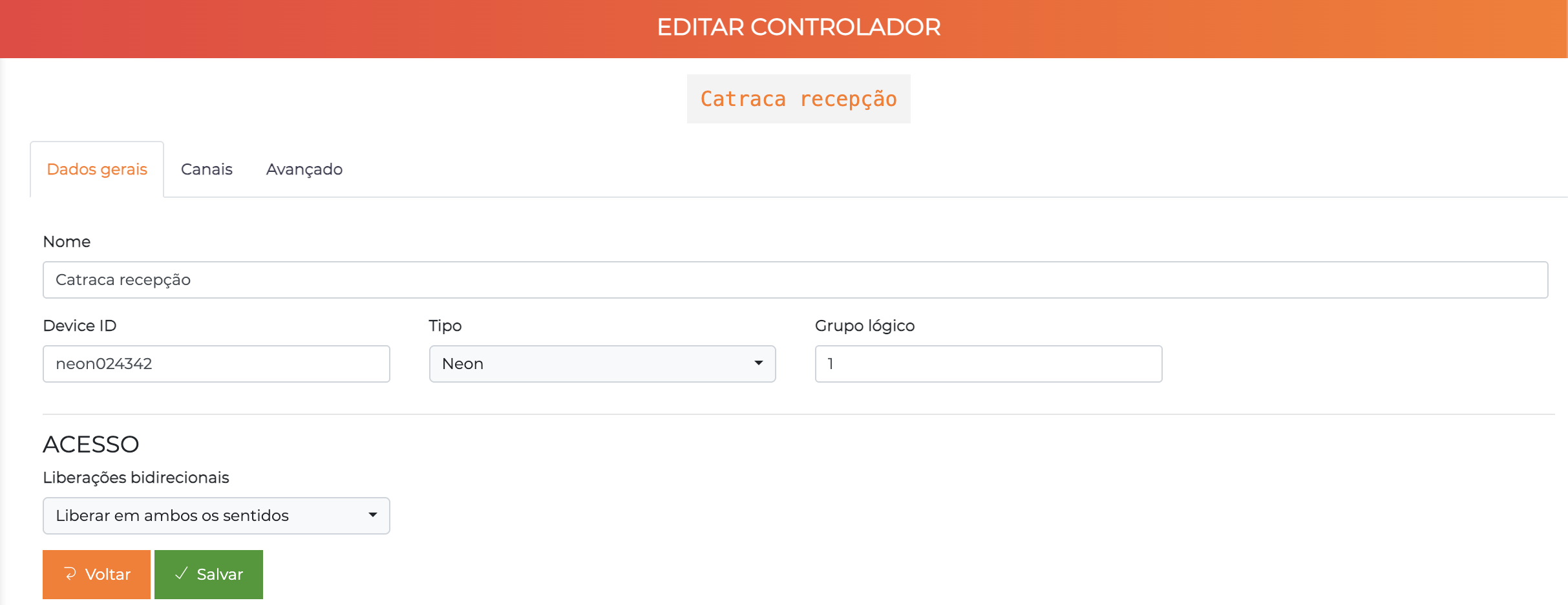 Tela de edição de controlador - aba Dados Gerais