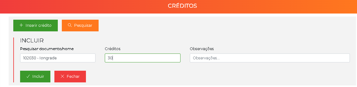 Inserção de créditos
