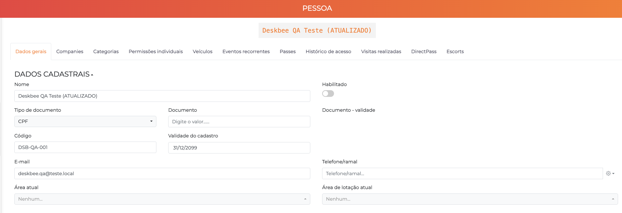 Pessoa desabilitada pela integração Deskbee
