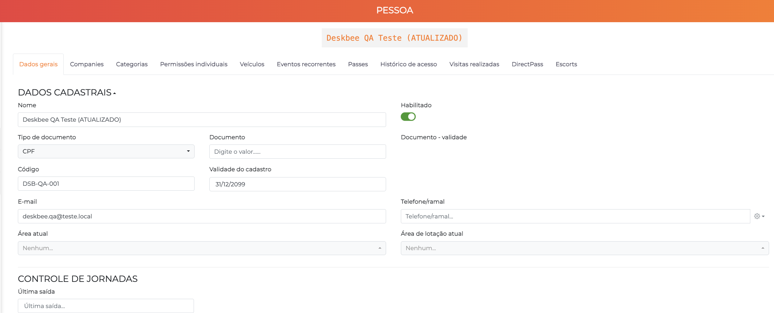 Pessoa criada pela integração Deskbee