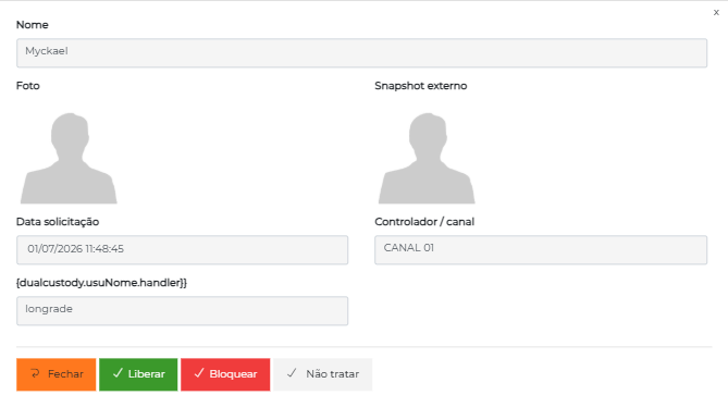 Janela de detalhes de uma solicitação de dupla custódia