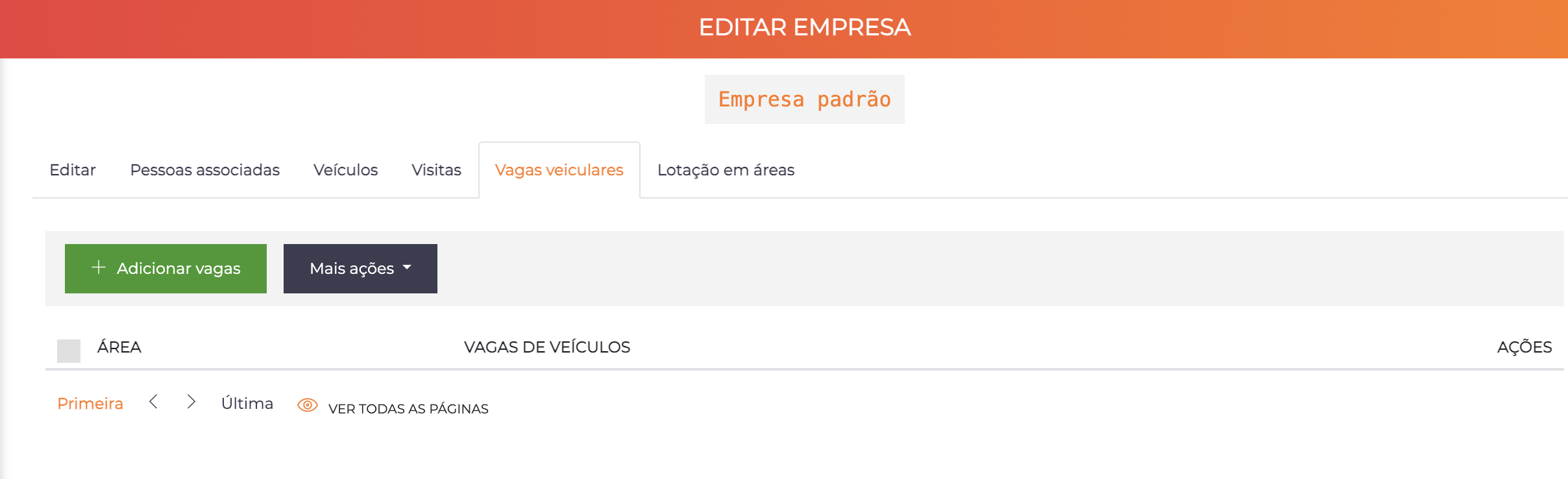 Tela de edição de empresa - aba Vagas Veiculares