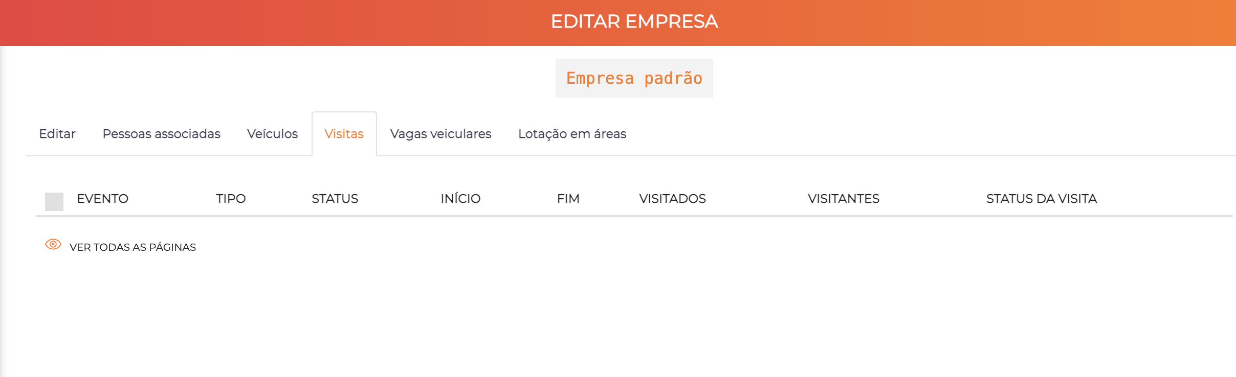 Tela de edição de empresa - aba Visitas