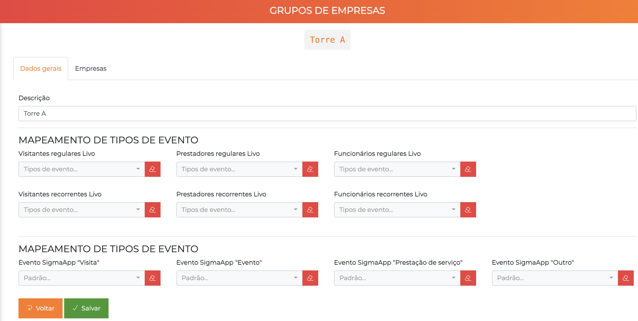 Edição de grupo de empresa - aba Dados Gerais