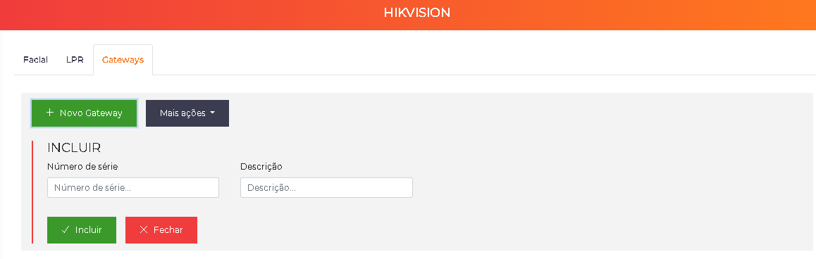 Inclusão de gateway Hikvision