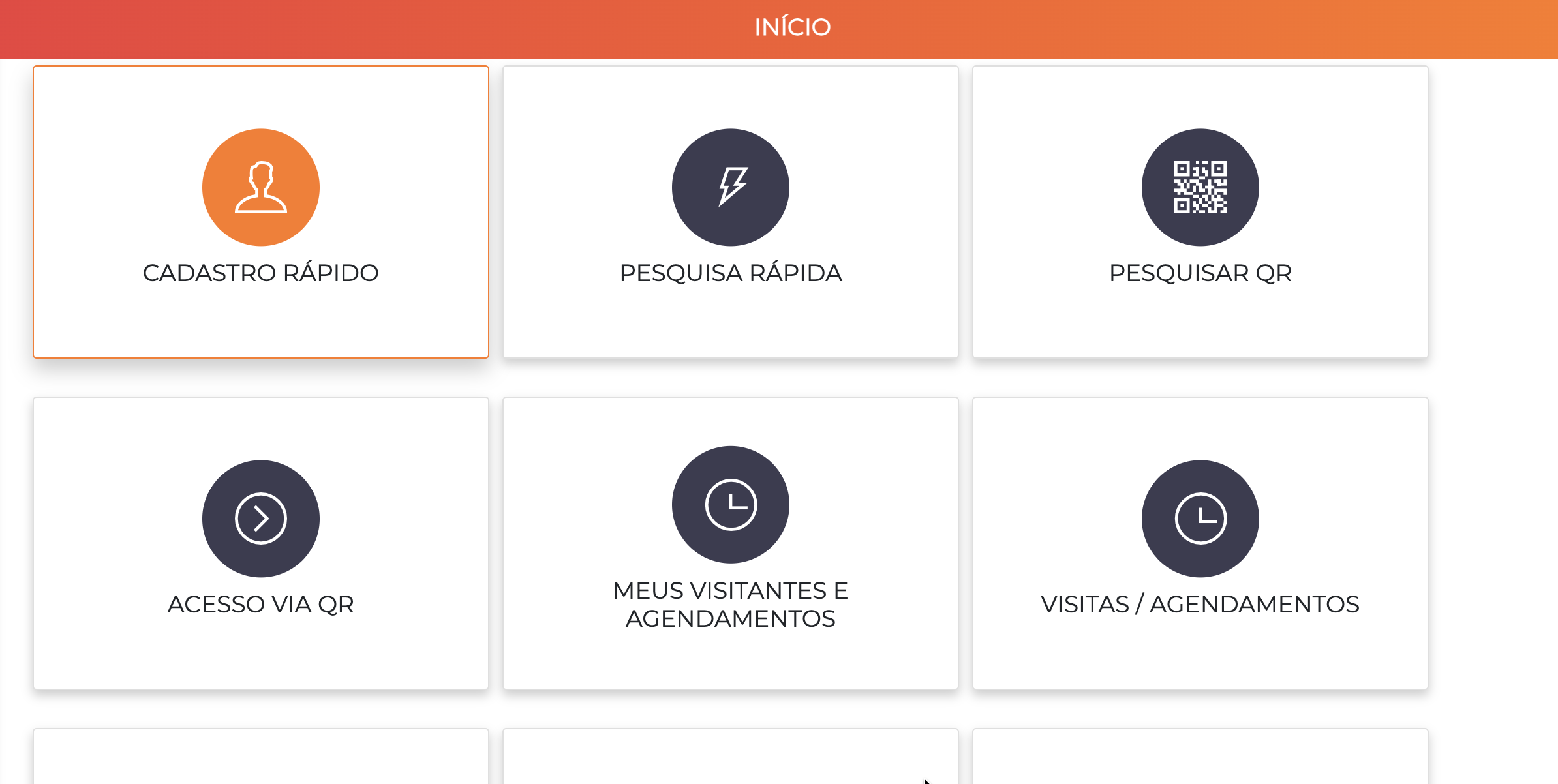 Tela Início com botão Cadastro rápido