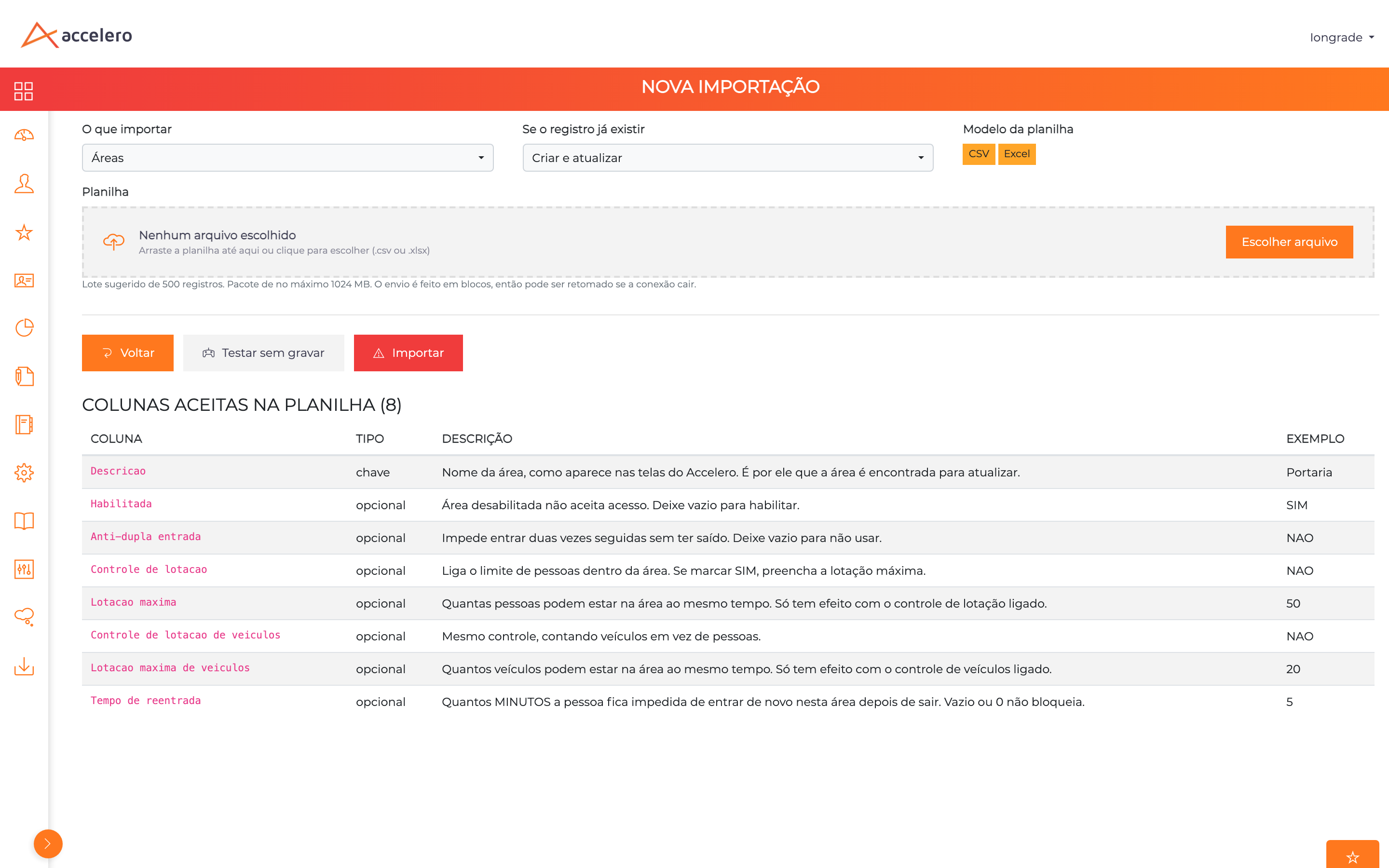 Assistente de nova importação