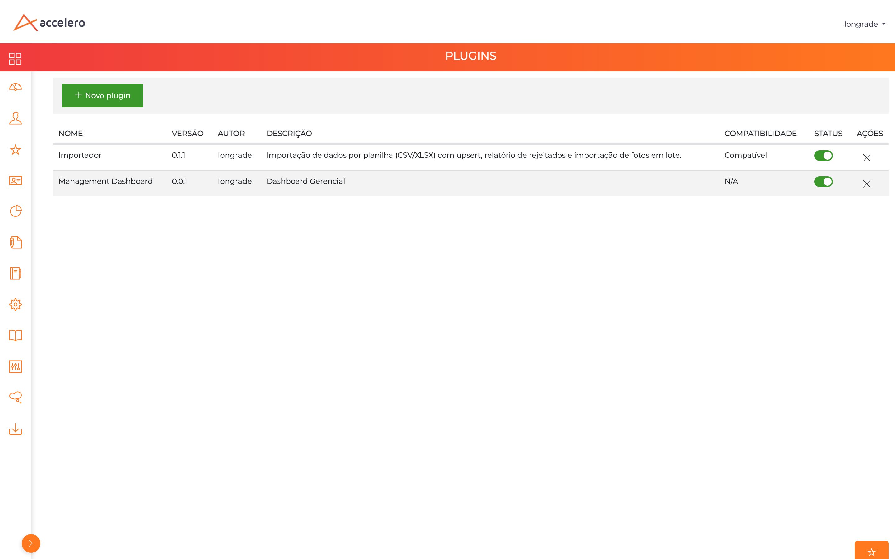 Plugin instalado e habilitado na tela de plugins