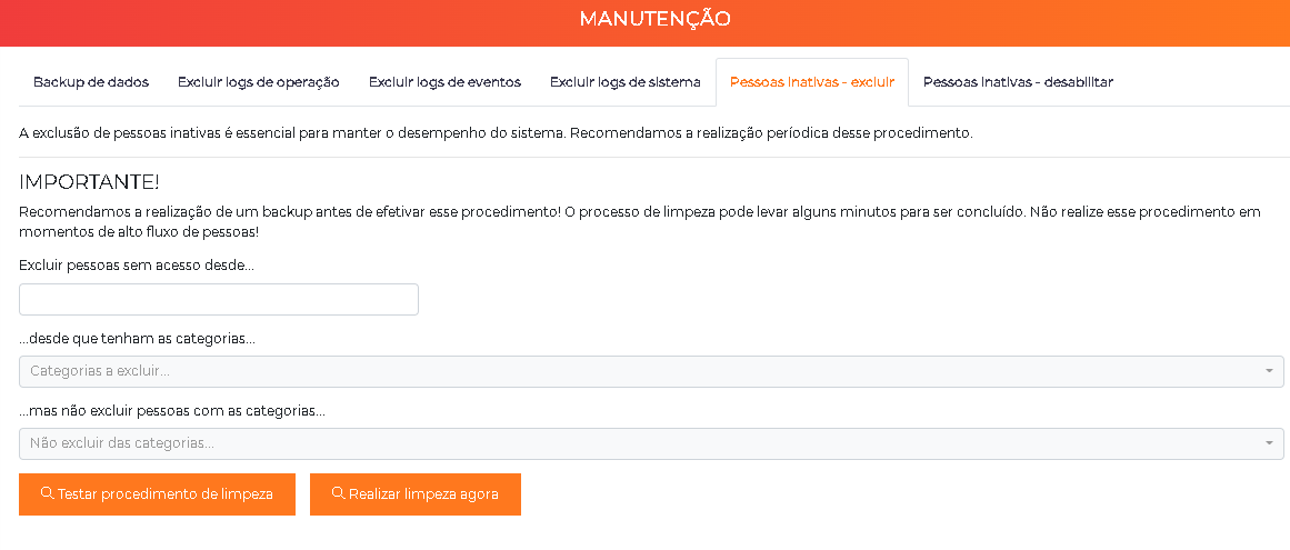 Exclusão de pessoas inativas