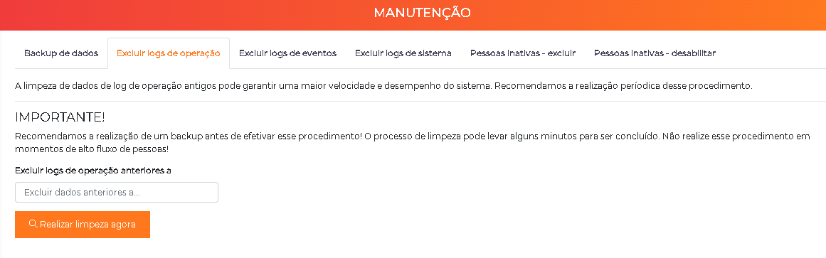 Exclusão de logs de operação