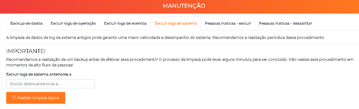Exclusão de logs de sistema