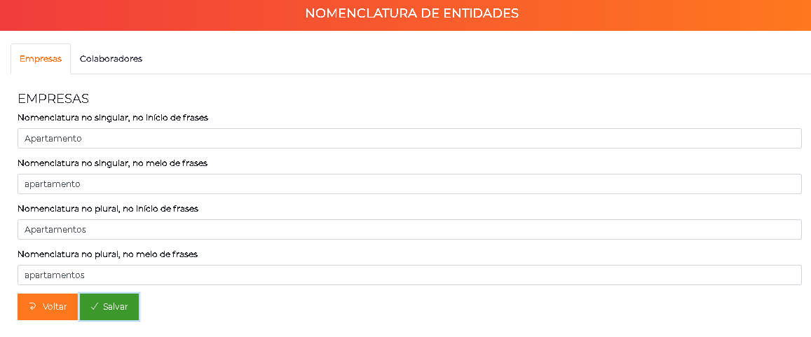 Aba Empresas da nomenclatura de entidades