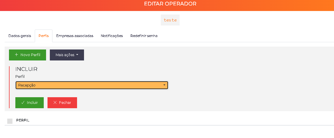 Inclusão de perfil ao operador