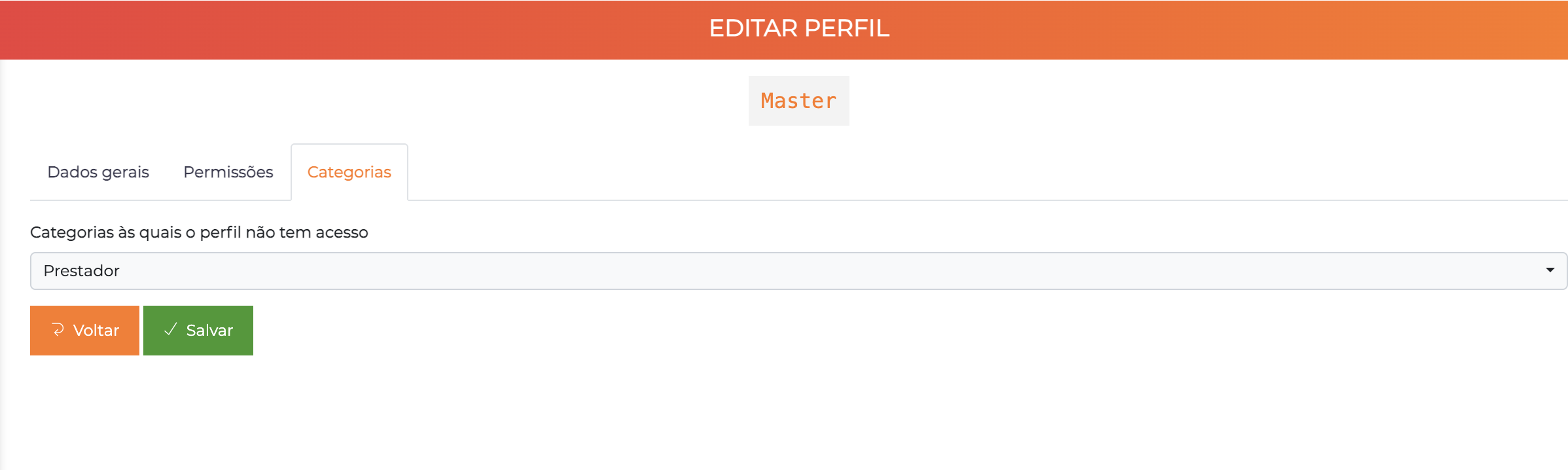 Edição de perfil - aba Categorias