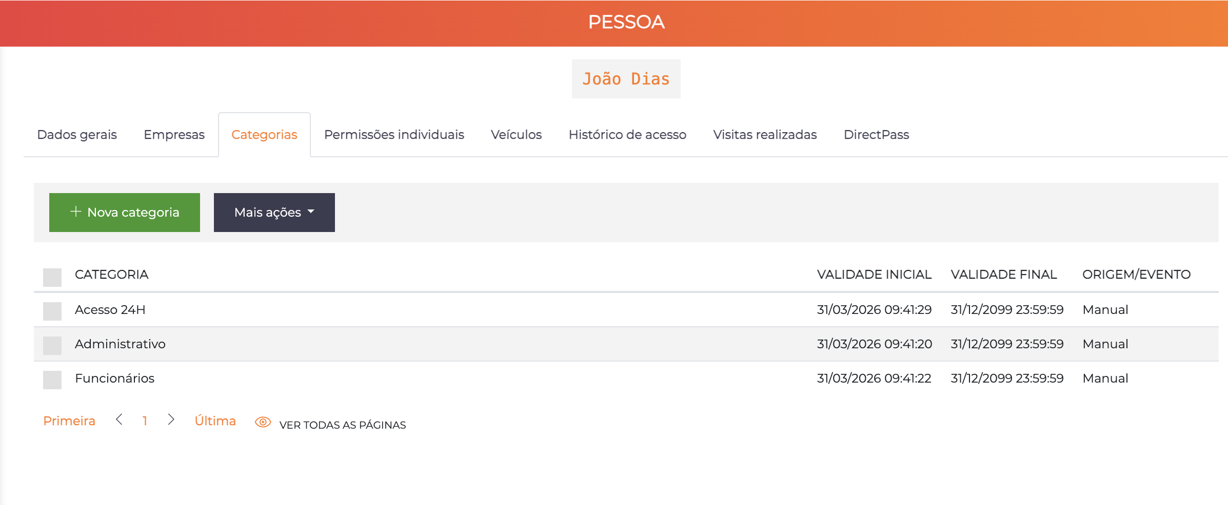 Edição de pessoa - aba Categorias
