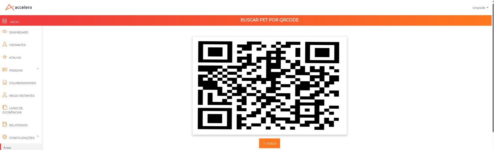 Tela Buscar PET por QRCode