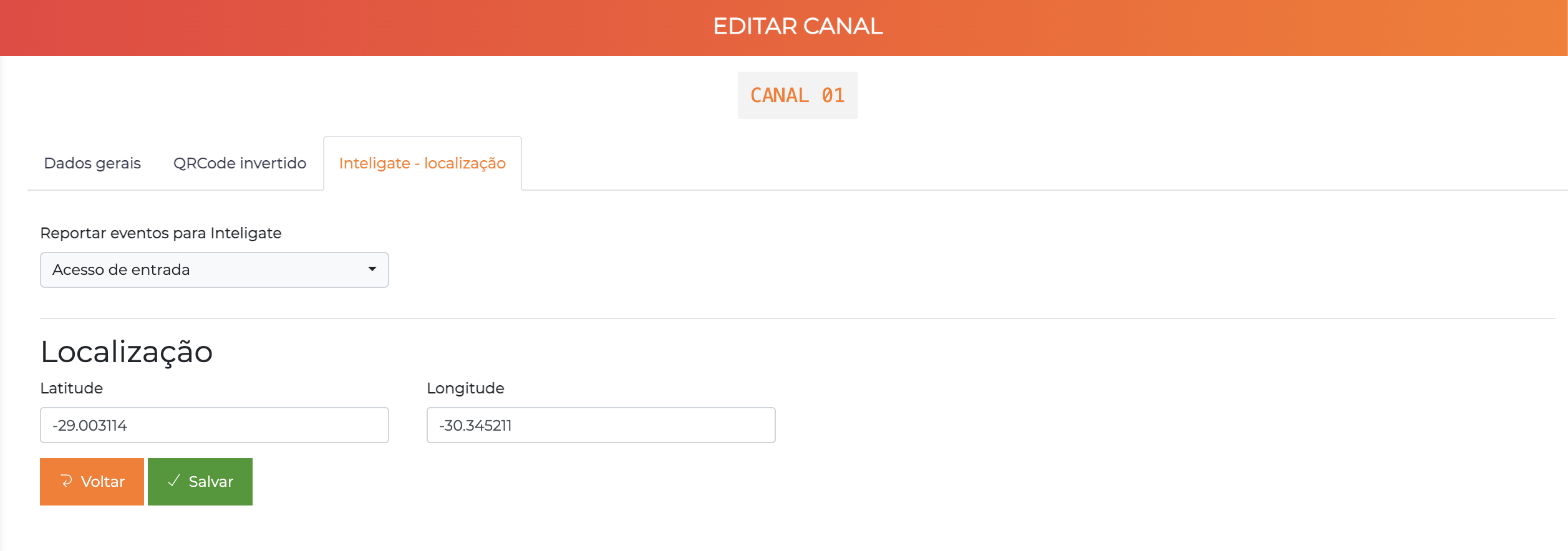 Aba Inteligate - localização na edição de canal