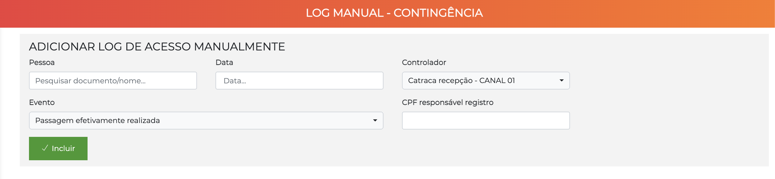 Formulário de Log Manual - Contingência