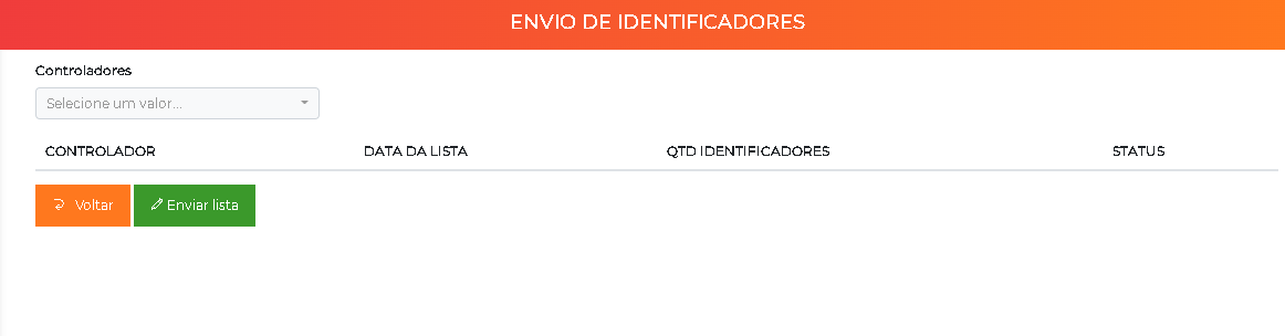 Envio de identificadores para as controladoras