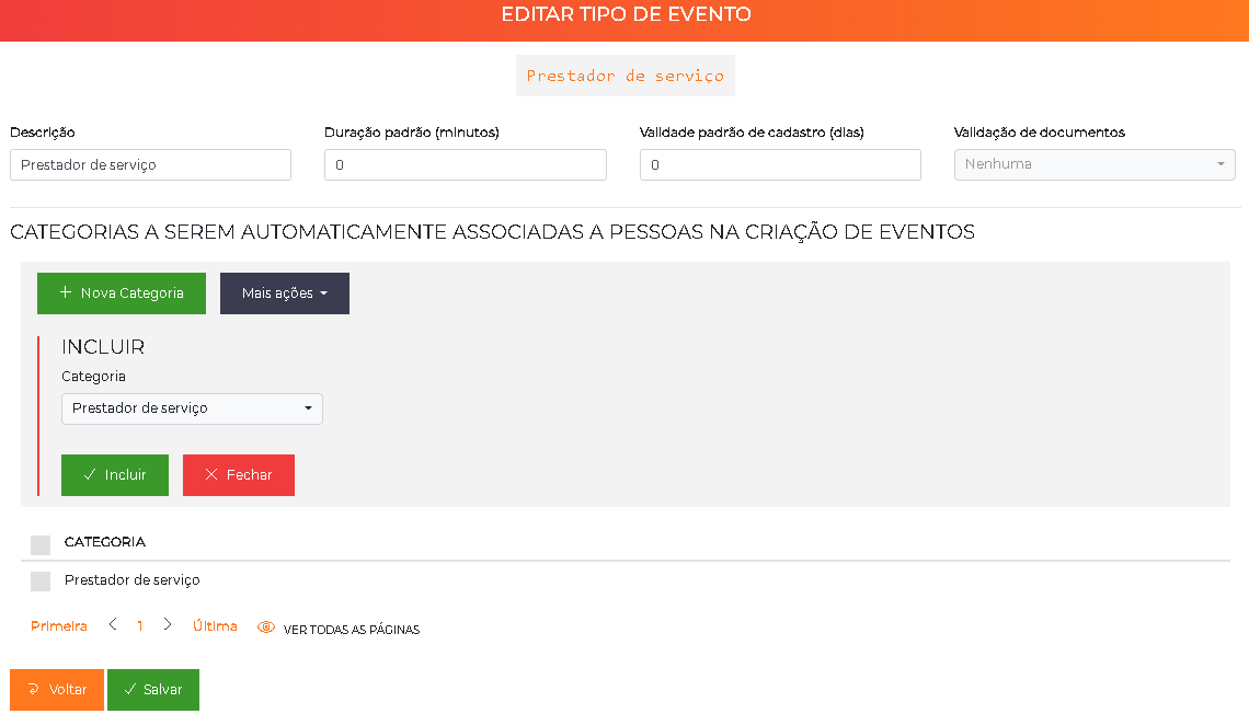 Edição de Tipo de evento com categorias a associar